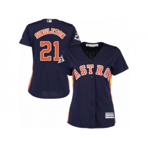 Women Majestic Houston Astros #21 Jon Singleton Replica Navy Blue Alternate 2017 World Series Bound Cool Base MLB Jersey