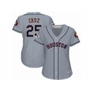 Women Majestic Houston Astros #25 Jose Cruz Jr. Replica Grey Road 2017 World Series Bound Cool Base MLB Jersey