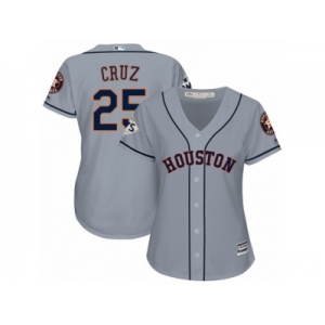 Women Majestic Houston Astros #25 Jose Cruz Jr. Replica Grey Road 2017 World Series Bound Cool Base MLB Jersey