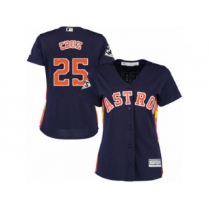 Women Majestic Houston Astros #25 Jose Cruz Jr. Replica Navy Blue Alternate 2017 World Series Bound Cool Base MLB Jersey