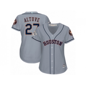 Women Majestic Houston Astros #27 Jose Altuve Replica Grey Road 2017 World Series Bound Cool Base MLB Jersey