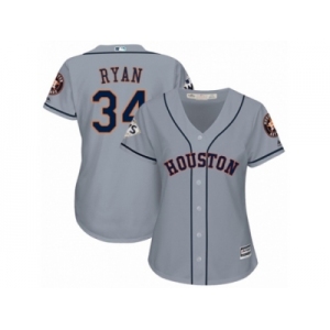 Women Majestic Houston Astros #34 Nolan Ryan Replica Grey Road 2017 World Series Bound Cool Base MLB Jersey