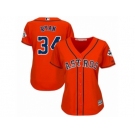 Women Majestic Houston Astros #34 Nolan Ryan Replica Orange Alternate 2017 World Series Bound Cool Base MLB Jersey