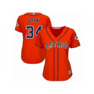 Women Majestic Houston Astros #34 Nolan Ryan Replica Orange Alternate 2017 World Series Bound Cool Base MLB Jersey