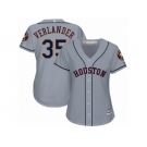 Women Majestic Houston Astros #35 Justin Verlander Replica Grey Road Cool Base MLB Jersey