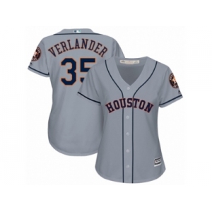 Women Majestic Houston Astros #35 Justin Verlander Replica Grey Road Cool Base MLB Jersey
