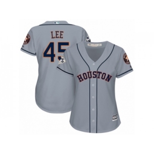 Women Majestic Houston Astros #45 Carlos Lee Replica Grey Road 2017 World Series Bound Cool Base MLB Jersey
