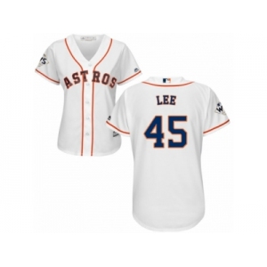 Women Majestic Houston Astros #45 Carlos Lee Replica White Home 2017 World Series Bound Cool Base MLB Jersey