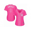 Women Majestic Houston Astros #9 Marwin Gonzalez Authentic Pink Fashion Cool Base MLB Jersey