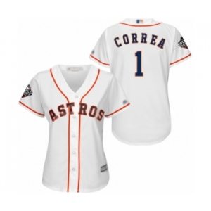 Women's Houston Astros #1 Carlos Correa Authentic White Home Cool Base 2019 World Series Bound Baseball Jersey