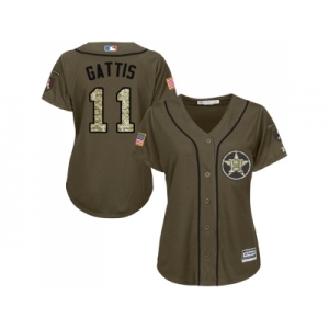 Women's Houston Astros #11 Evan Gattis Green Salute to Service Stitched MLB Jersey