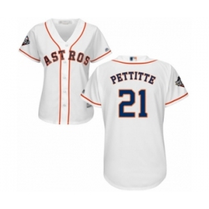 Women's Houston Astros #21 Andy Pettitte Authentic White Home Cool Base 2019 World Series Bound Baseball Jersey