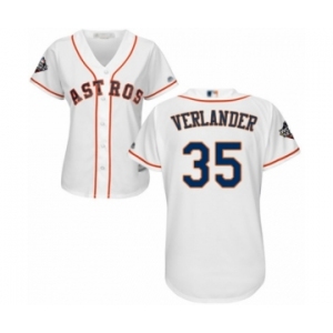 Women's Houston Astros #35 Justin Verlander Authentic White Home Cool Base 2019 World Series Bound Baseball Jersey