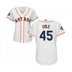 Women's Houston Astros #45 Gerrit Cole Authentic White Home Cool Base 2019 World Series Bound Baseball Jersey