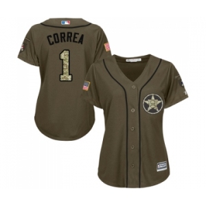 Women's Majestic Houston Astros #1 Carlos Correa Authentic Green Salute to Service MLB Jersey
