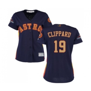 Women's Majestic Houston Astros #19 Tyler Clippard Authentic Navy Blue Alternate 2018 Gold Program Cool Base MLB Jersey