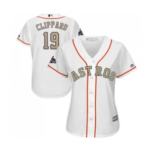 Women's Majestic Houston Astros #19 Tyler Clippard Authentic White 2018 Gold Program Cool Base MLB Jersey