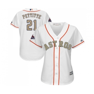 Women's Majestic Houston Astros #21 Andy Pettitte Authentic White 2018 Gold Program Cool Base MLB Jersey