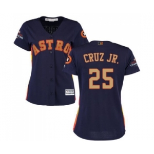 Women's Majestic Houston Astros #25 Jose Cruz Jr. Authentic Navy Blue Alternate 2018 Gold Program Cool Base MLB Jersey