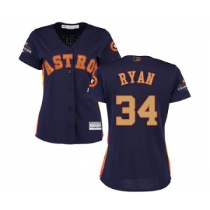 Women's Majestic Houston Astros #34 Nolan Ryan Authentic Navy Blue Alternate 2018 Gold Program Cool Base MLB Jersey
