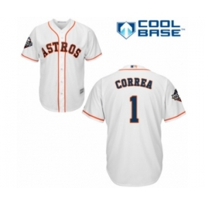 Youth Houston Astros #1 Carlos Correa Authentic White Home Cool Base 2019 World Series Bound Baseball Jersey