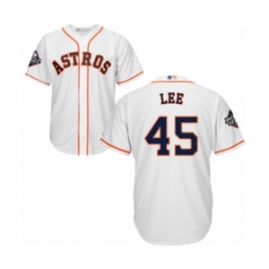 Youth Houston Astros #45 Carlos Lee Authentic White Home Cool Base 2019 World Series Bound Baseball Jersey