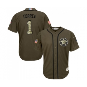 Youth Majestic Houston Astros #1 Carlos Correa Authentic Green Salute to Service MLB Jersey