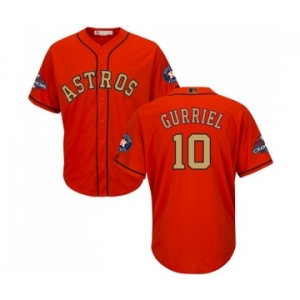 Youth Majestic Houston Astros #10 Yuli Gurriel Authentic Orange Alternate 2018 Gold Program Cool Base MLB Jersey
