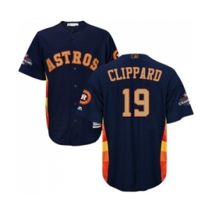 Youth Majestic Houston Astros #19 Tyler Clippard Authentic Navy Blue Alternate 2018 Gold Program Cool Base MLB Jersey