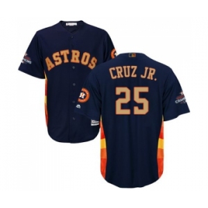 Youth Majestic Houston Astros #25 Jose Cruz Jr. Authentic Navy Blue Alternate 2018 Gold Program Cool Base MLB Jersey