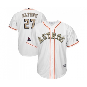 Youth Majestic Houston Astros #27 Jose Altuve Authentic White 2018 Gold Program Cool Base MLB Jersey