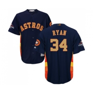 Youth Majestic Houston Astros #34 Nolan Ryan Authentic Navy Blue Alternate 2018 Gold Program Cool Base MLB Jersey