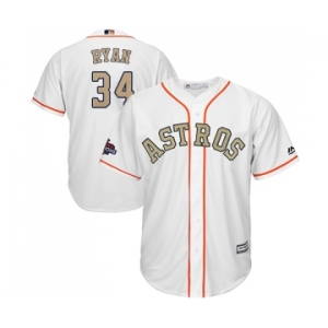 Youth Majestic Houston Astros #34 Nolan Ryan Authentic White 2018 Gold Program Cool Base MLB Jersey