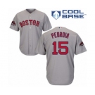 Youth Majestic Boston Red Sox #15 Dustin Pedroia Authentic Grey Road Cool Base 2018 World Series Champions MLB Jersey