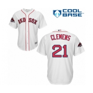 Youth Majestic Boston Red Sox #21 Roger Clemens Authentic White Home Cool Base 2018 World Series Champions MLB Jersey