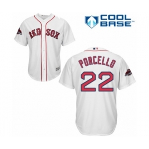 Youth Majestic Boston Red Sox #22 Rick Porcello Authentic White Home Cool Base 2018 World Series Champions MLB Jersey