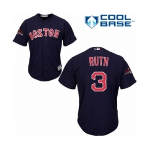 Youth Majestic Boston Red Sox #3 Babe Ruth Authentic Navy Blue Alternate Road Cool Base 2018 World Series Champions MLB Jersey