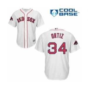 Youth Majestic Boston Red Sox #34 David Ortiz Authentic White Home Cool Base 2018 World Series Champions MLB Jersey
