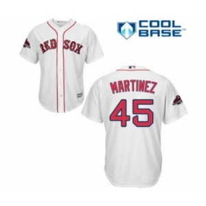 Youth Majestic Boston Red Sox #45 Pedro Martinez Authentic White Home Cool Base 2018 World Series Champions MLB Jersey