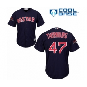 Youth Majestic Boston Red Sox #47 Tyler Thornburg Authentic Navy Blue Alternate Road Cool Base 2018 World Series Champions MLB Jersey
