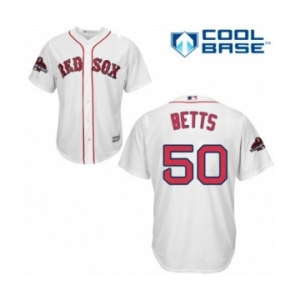Youth Majestic Boston Red Sox #50 Mookie Betts Authentic White Home Cool Base 2018 World Series Champions MLB Jersey