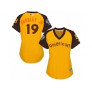 Women Majestic Boston Red Sox #19 Jackie Bradley Jr Authentic Yellow 2016 All-Star American League BP Cool Base MLB Jersey