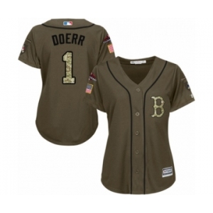 Women's Majestic Boston Red Sox #1 Bobby Doerr Authentic Green Salute to Service 2018 World Series Champions MLB Jersey