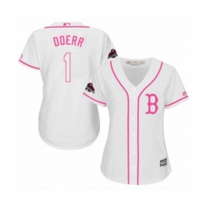 Women's Majestic Boston Red Sox #1 Bobby Doerr Authentic White Fashion 2018 World Series Champions MLB Jersey
