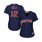 Women's Majestic Boston Red Sox #12 Brock Holt Authentic Navy Blue Alternate Road 2018 World Series Champions MLB Jersey