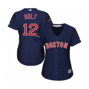 Women's Majestic Boston Red Sox #12 Brock Holt Authentic Navy Blue Alternate Road 2018 World Series Champions MLB Jersey