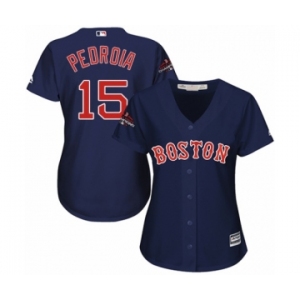 Women's Majestic Boston Red Sox #15 Dustin Pedroia Authentic Navy Blue Alternate Road 2018 World Series Champions MLB Jersey