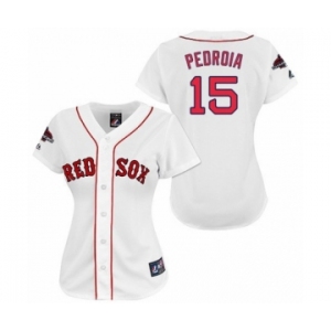 Women's Majestic Boston Red Sox #15 Dustin Pedroia Authentic White 2018 World Series Champions MLB Jersey