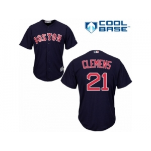 Women's Majestic Boston Red Sox #21 Roger Clemens Authentic Navy Blue Alternate Road MLB Jersey