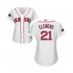 Women's Majestic Boston Red Sox #21 Roger Clemens Authentic White Home 2018 World Series Champions MLB Jersey
